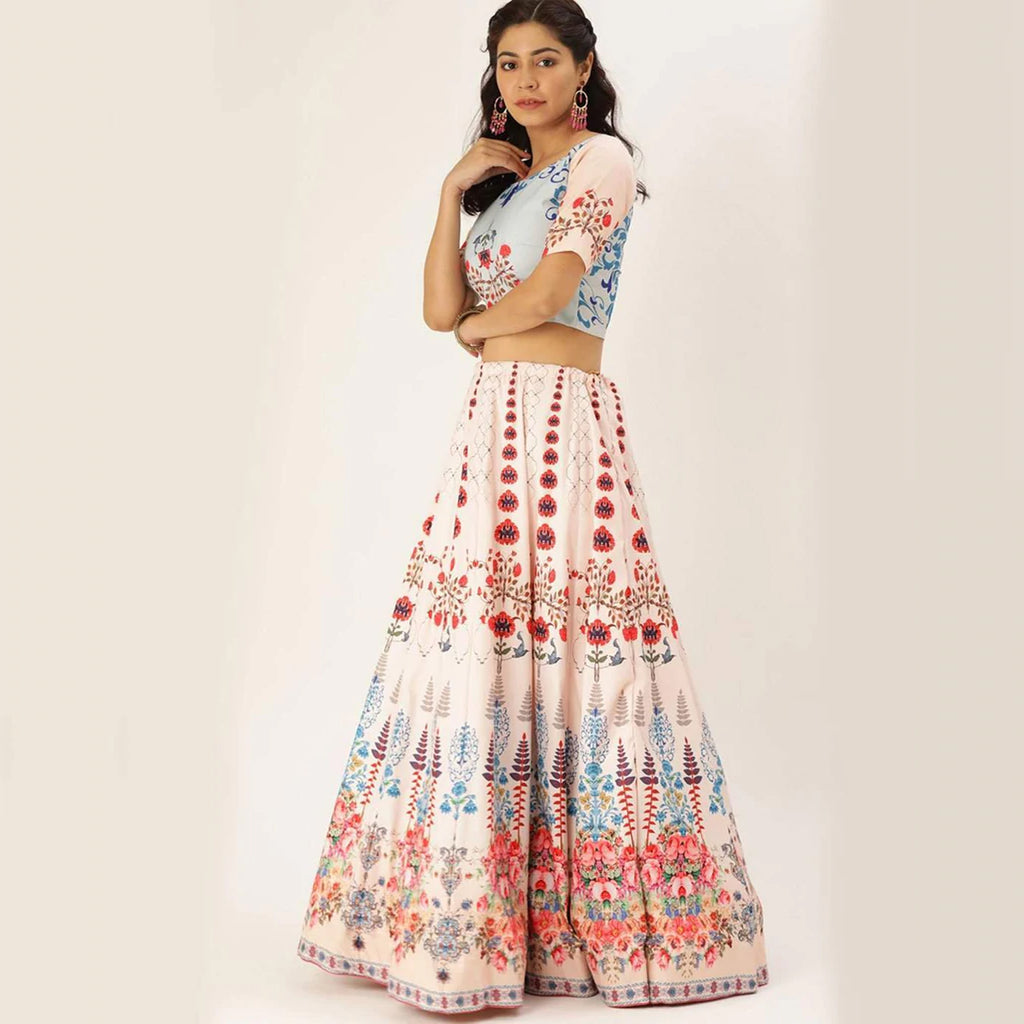 Multicolored Lehenga Choli with Maslin Silk Dupatta ClothsVilla