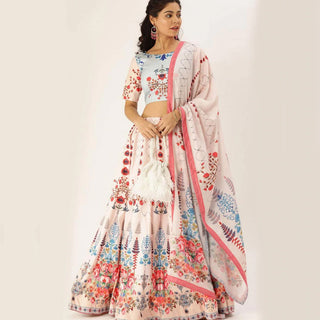 Multicolored Lehenga Choli with Maslin Silk Dupatta ClothsVilla