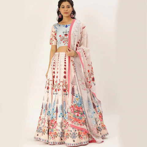 Multicolored Lehenga Choli with Maslin Silk Dupatta ClothsVilla Main image