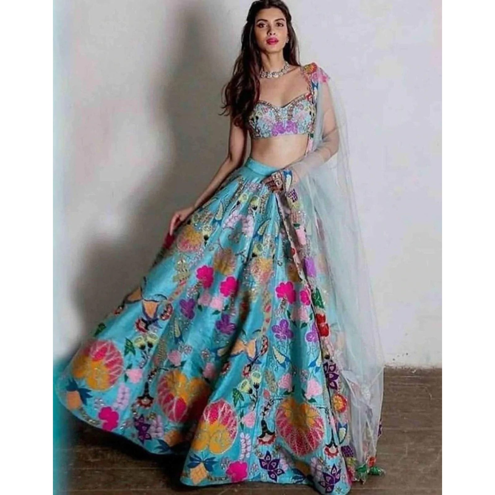 Multicolored printed Lehenga Choli with Diamond Hand Work for Wedding ClothsVilla