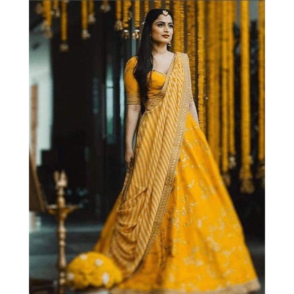 Mustard Yellow Bangalore Silk Lehenga Choli with Heavy Embroidery Work ClothsVilla