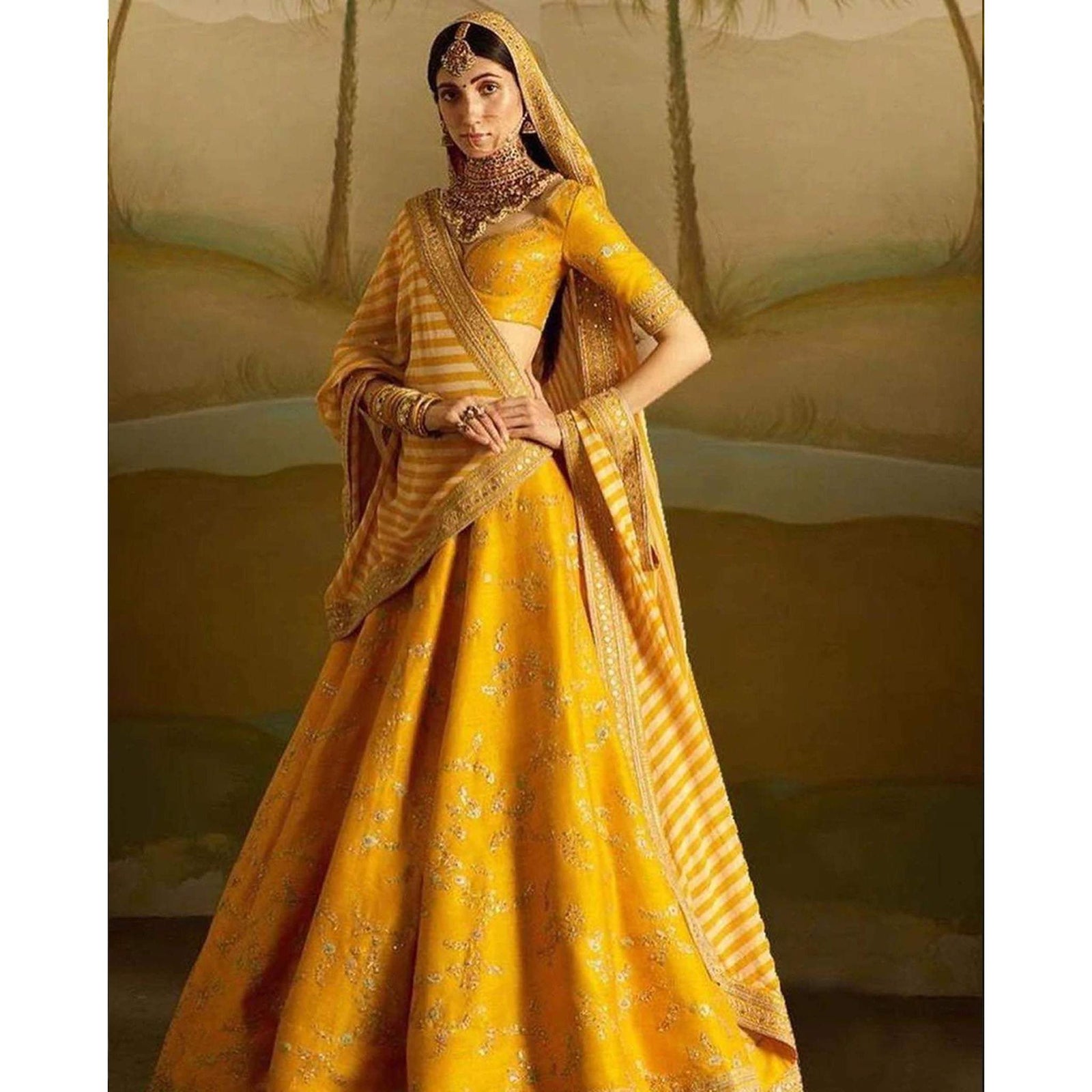 Mustard Yellow Bangalore Silk Lehenga Choli with Heavy Embroidery Work ClothsVilla