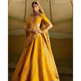 Mustard Yellow Bangalore Silk Lehenga Choli with Heavy Embroidery Work ClothsVilla