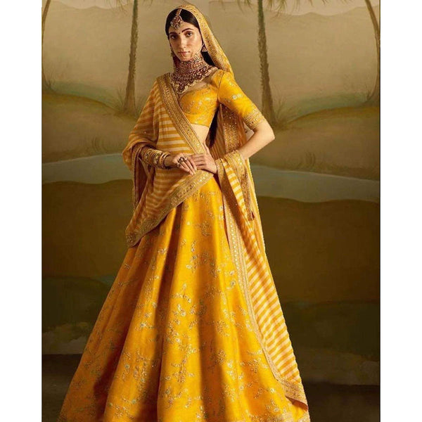 Mustard Yellow Bangalore Silk Lehenga Choli with Heavy Embroidery Work ClothsVilla