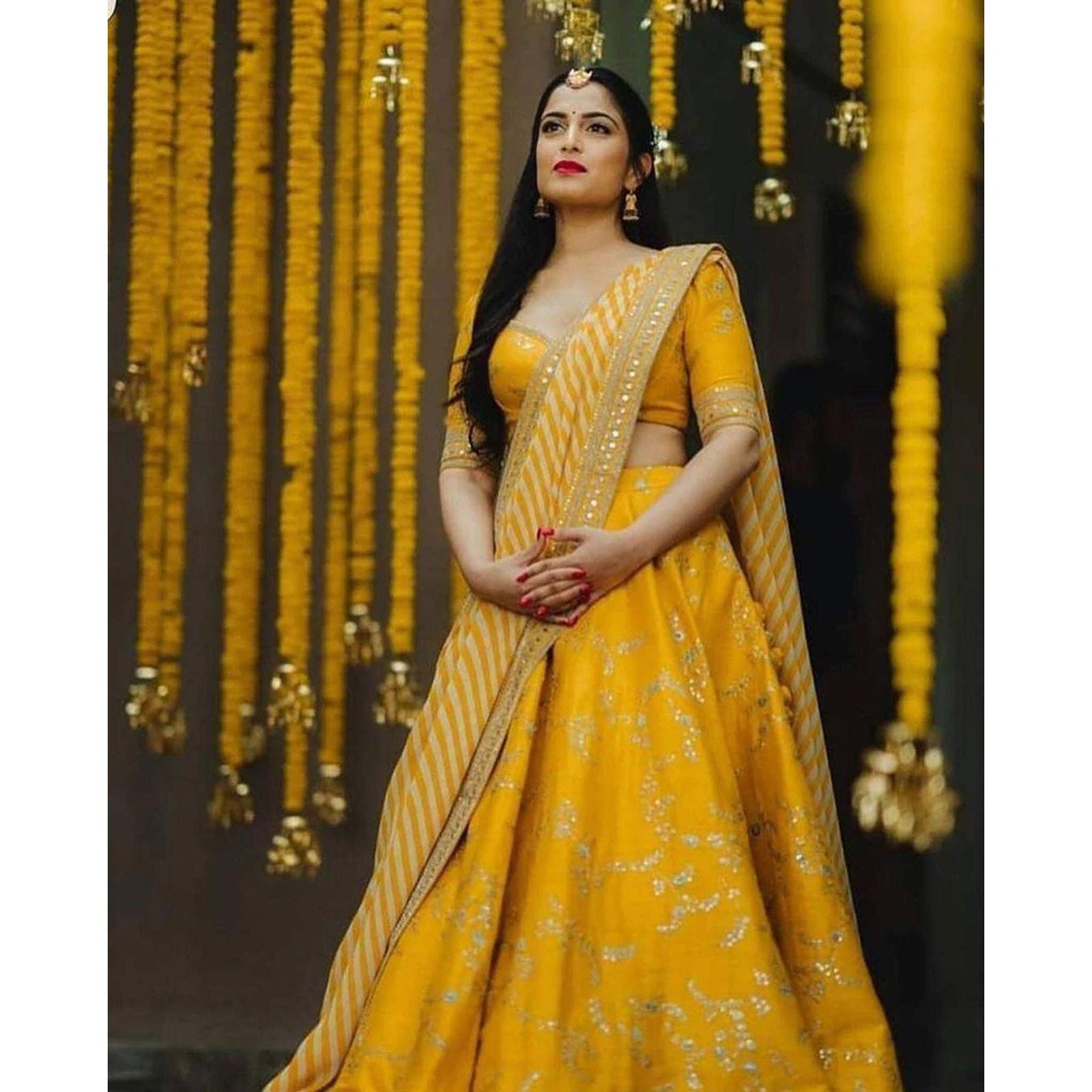 Mustard Yellow Bangalore Silk Lehenga Choli with Heavy Embroidery Work ClothsVilla