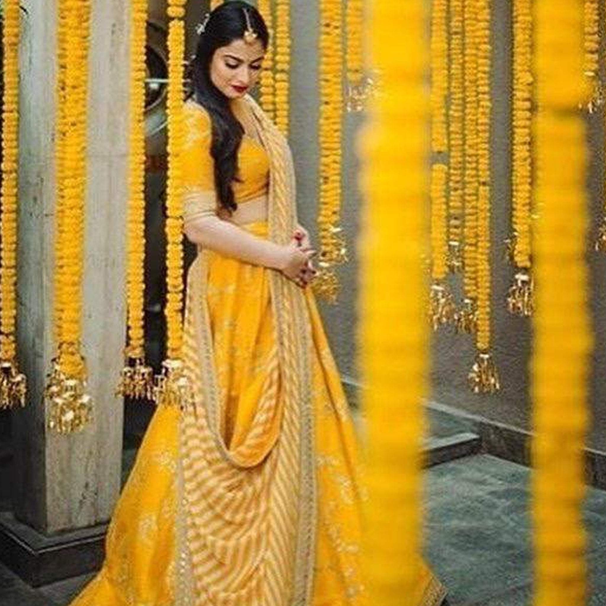 Mustard Yellow Bangalore Silk Lehenga Choli with Heavy Embroidery Work Secondary image