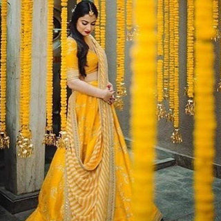 Mustard Yellow Bangalore Silk Lehenga Choli with Heavy Embroidery Work ClothsVilla