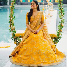 Load image into Gallery viewer, Mustard Yellow Bangalore Silk Lehenga Choli with Heavy Embroidery Work ClothsVilla