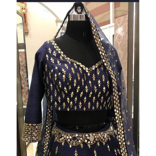 Navy Blue Color Lehenga Choli with Foil Mirror and Embroidery Zari work ClothsVilla