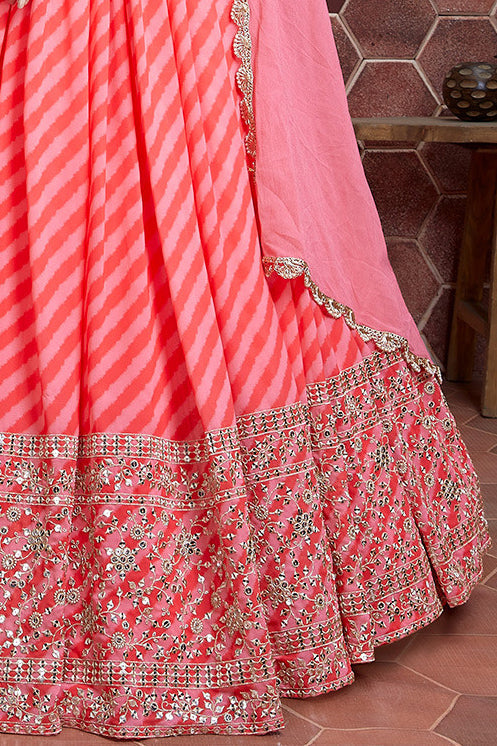 Fantastic Peach Sequins Embordered Organza Silk Engagement Wear Lehenga Choli ClothsVilla