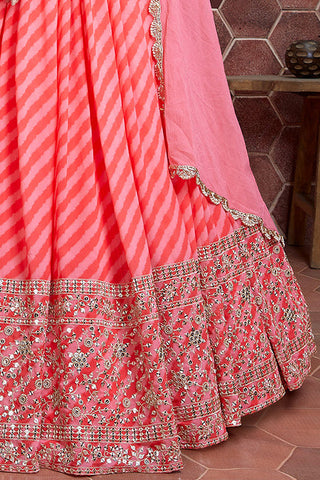 Fantastic Peach Sequins Embordered Organza Silk Engagement Wear Lehenga Choli ClothsVilla