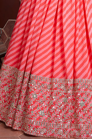 Fantastic Peach Sequins Embordered Organza Silk Engagement Wear Lehenga Choli ClothsVilla