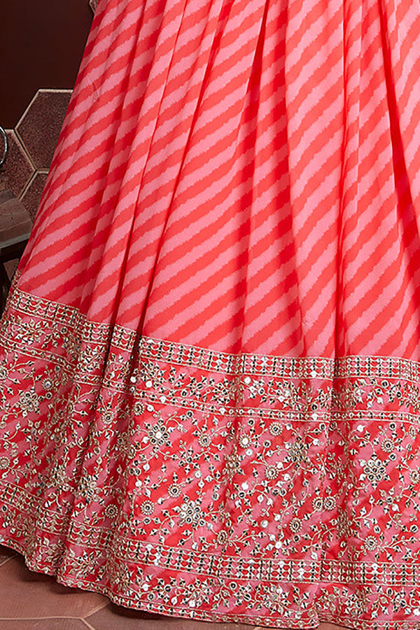 Fantastic Peach Sequins Embordered Organza Silk Engagement Wear Lehenga Choli ClothsVilla