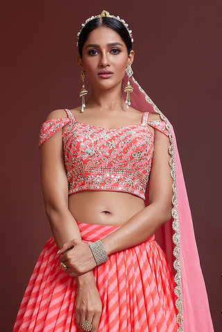 Fantastic Peach Sequins Embordered Organza Silk Engagement Wear Lehenga Choli ClothsVilla