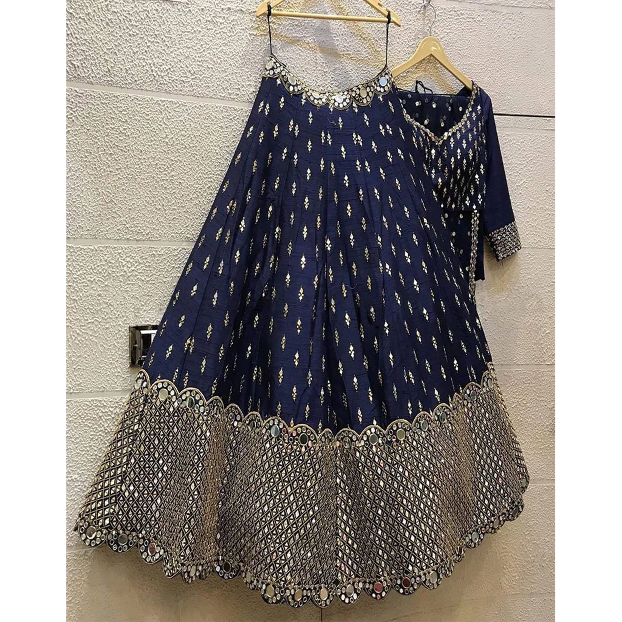 Navy Blue Color Lehenga Choli with Foil Mirror and Embroidery Zari work ClothsVilla Main image