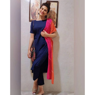Navy Blue Color Maska Cotton Base Pant Style Salwar Suit with Georgette Dupatta ClothsVilla