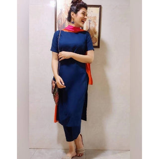Navy Blue Color Maska Cotton Base Pant Style Salwar Suit with Georgette Dupatta ClothsVilla