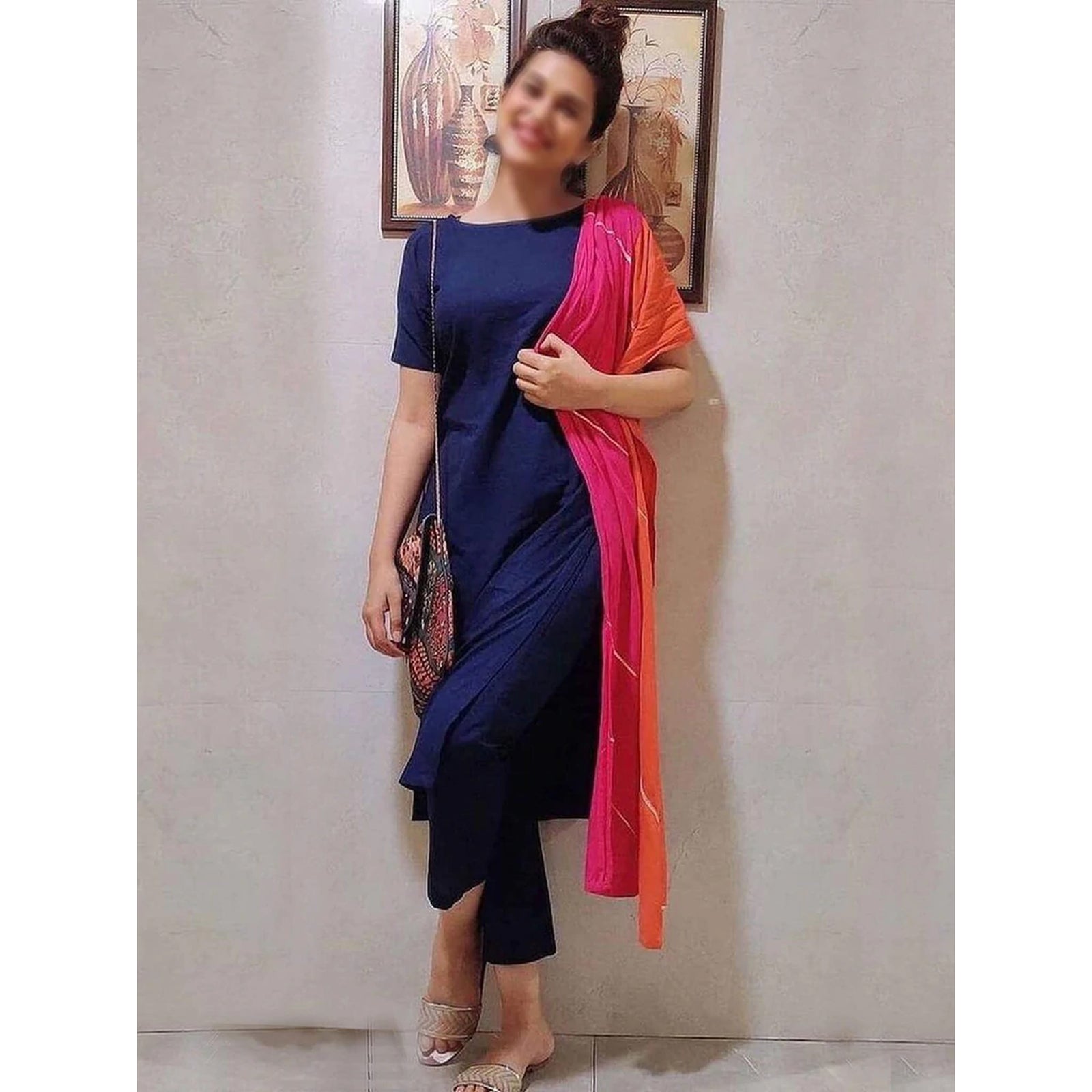 Navy Blue Color Maska Cotton Base Pant Style Salwar Suit with Georgette Dupatta ClothsVilla