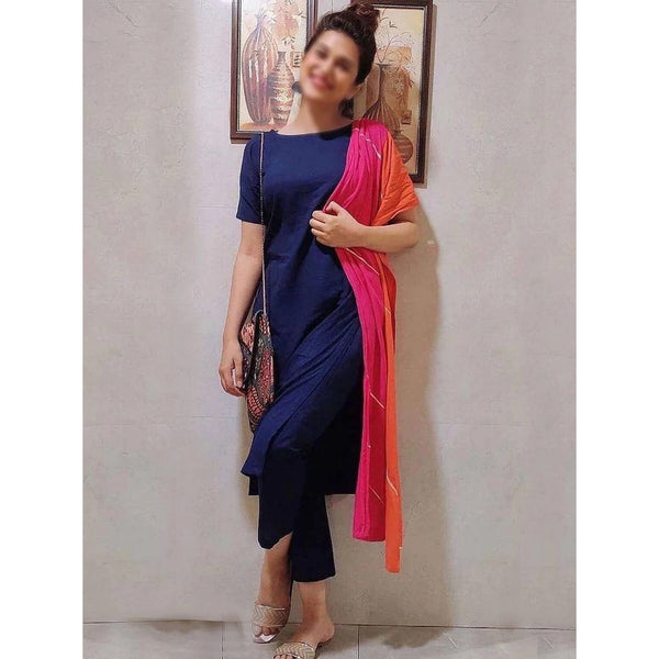 Navy Blue Color Maska Cotton Base Pant Style Salwar Suit with Georgette Dupatta ClothsVilla