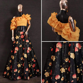 New Crop Top Lehenga with Printed Flower Design ClothsVilla