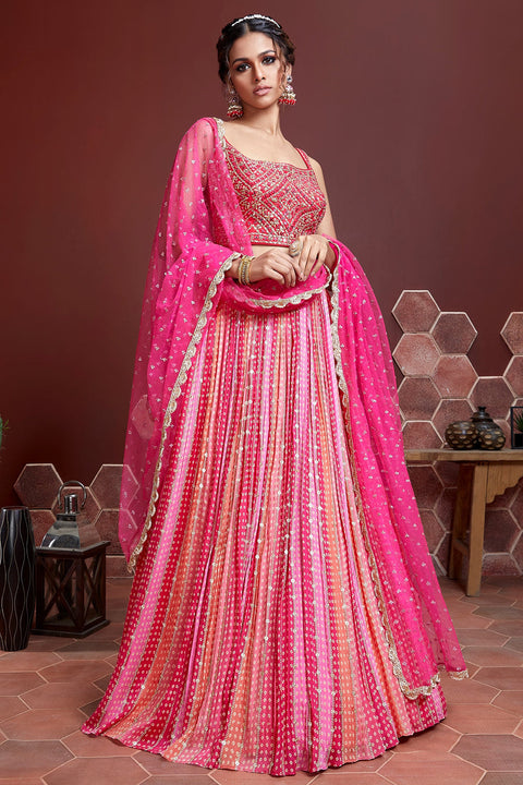 Wonderful Pink Digital Print Chinnon Silk Engagement Wear Lehenga Choli ClothsVilla Main image