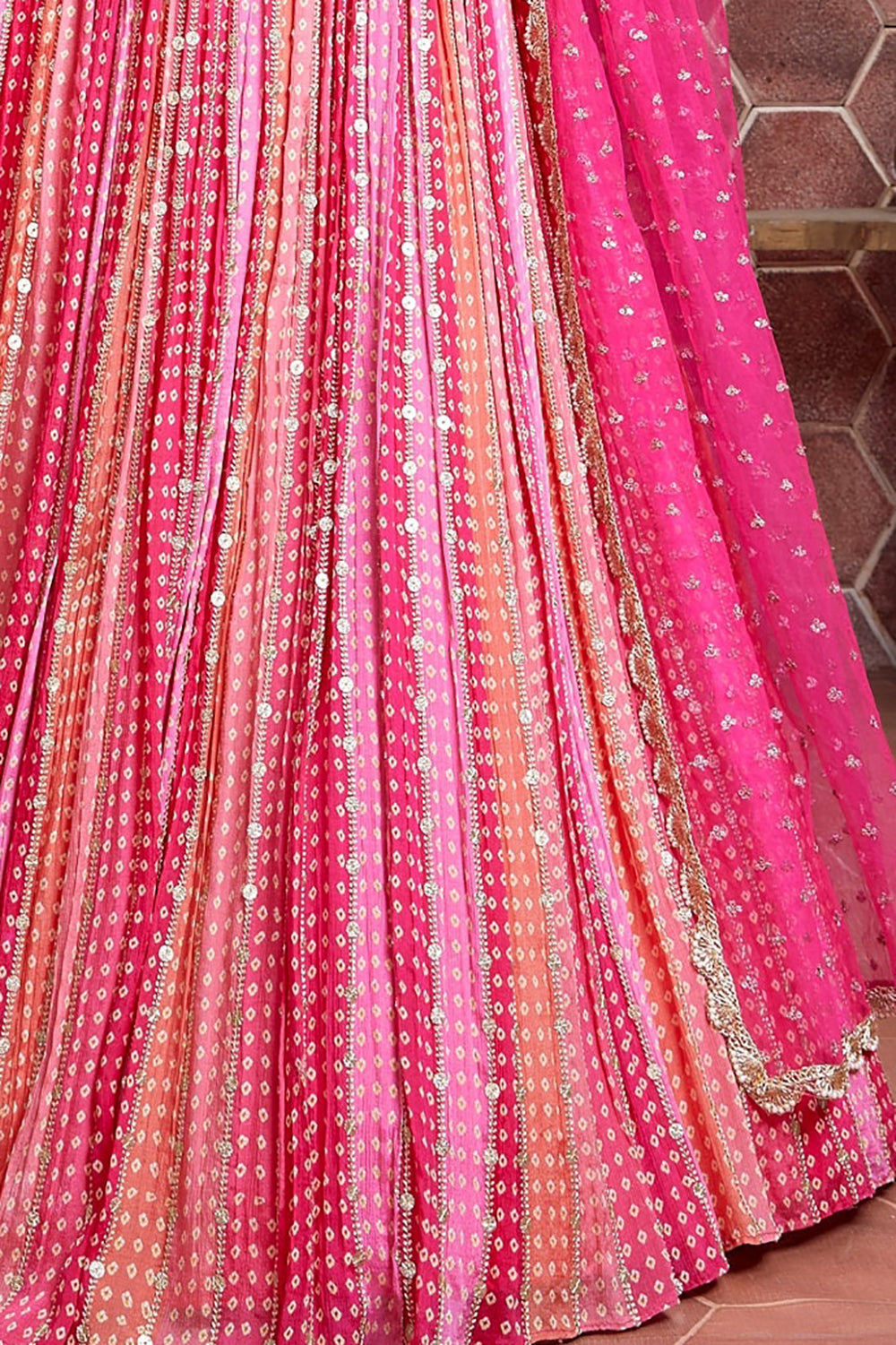 Wonderful Pink Digital Print Chinnon Silk Engagement Wear Lehenga Choli ClothsVilla