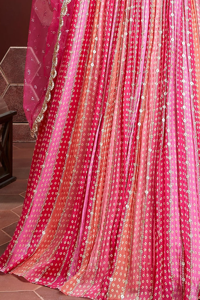 Wonderful Pink Digital Print Chinnon Silk Engagement Wear Lehenga Choli ClothsVilla