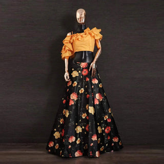 New Crop Top Lehenga with Printed Flower Design ClothsVilla