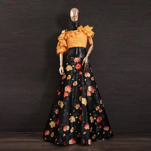 New Crop Top Lehenga with Printed Flower Design ClothsVilla