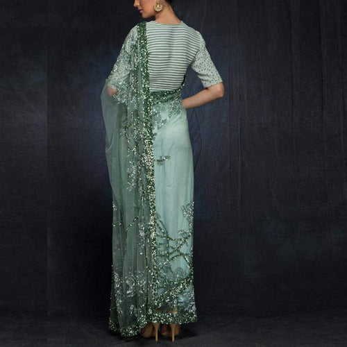 New Party Wear Sequence on Butterfly Net Saree and Printed Blouse ClothsVilla