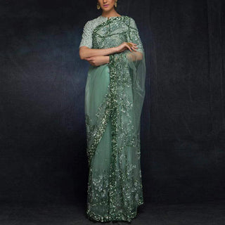 New Party Wear Sequence on Butterfly Net Saree and Printed Blouse ClothsVilla