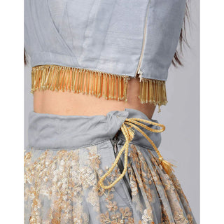 Grey color Soft Net Lehenga with Heavy Embroidery work ClothsVilla