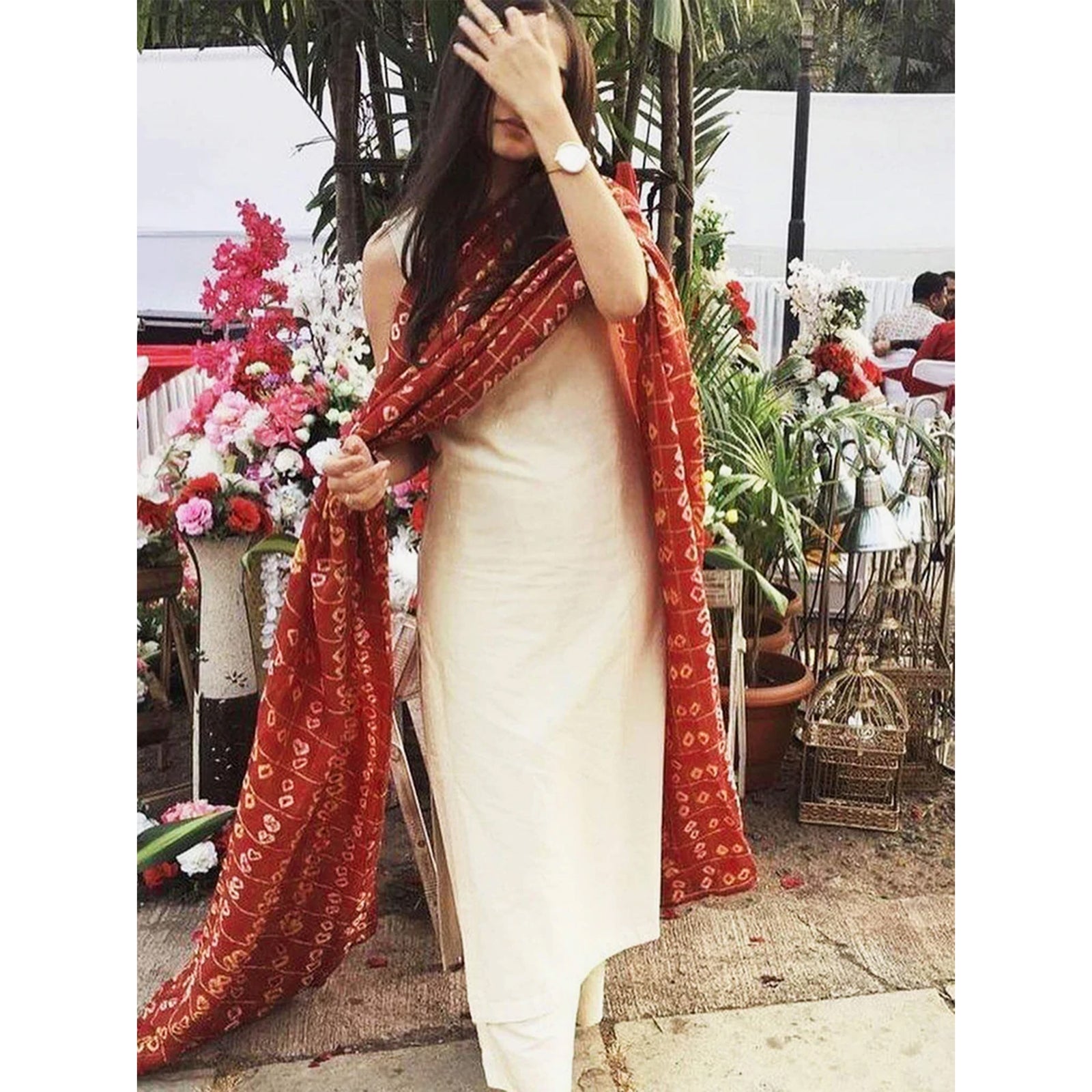 Off white Cotton Salwar Suit with Pure Bandhani Dupatta ClothsVilla