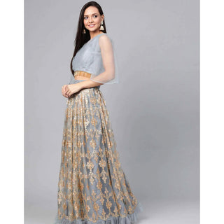 Grey color Soft Net Lehenga with Heavy Embroidery work ClothsVilla