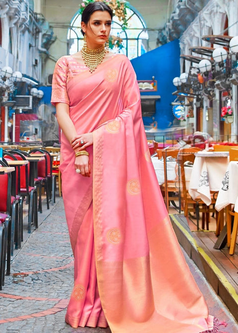 Rose Pink Designer Wear Woven Banarasi Silk Saree Clothsvilla Main image