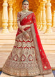 Load image into Gallery viewer, Crimson Red Velvet  Bridal Lehenga Choli with Embroidery &amp; Hand work Clothsvilla