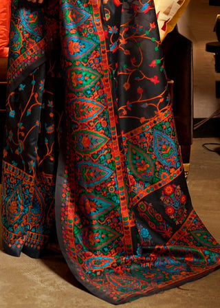 Ebony Black Banarasi Jamawar Woven Silk Saree : Top Pick Clothsvilla
