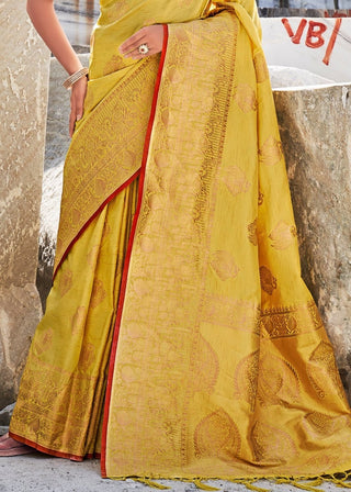 Medallion Yellow Woven Designer Silk Saree with Butti overall Clothsvilla