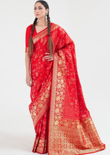 Load image into Gallery viewer, Candy Red Zari Woven Banarasi Silk Saree Clothsvilla