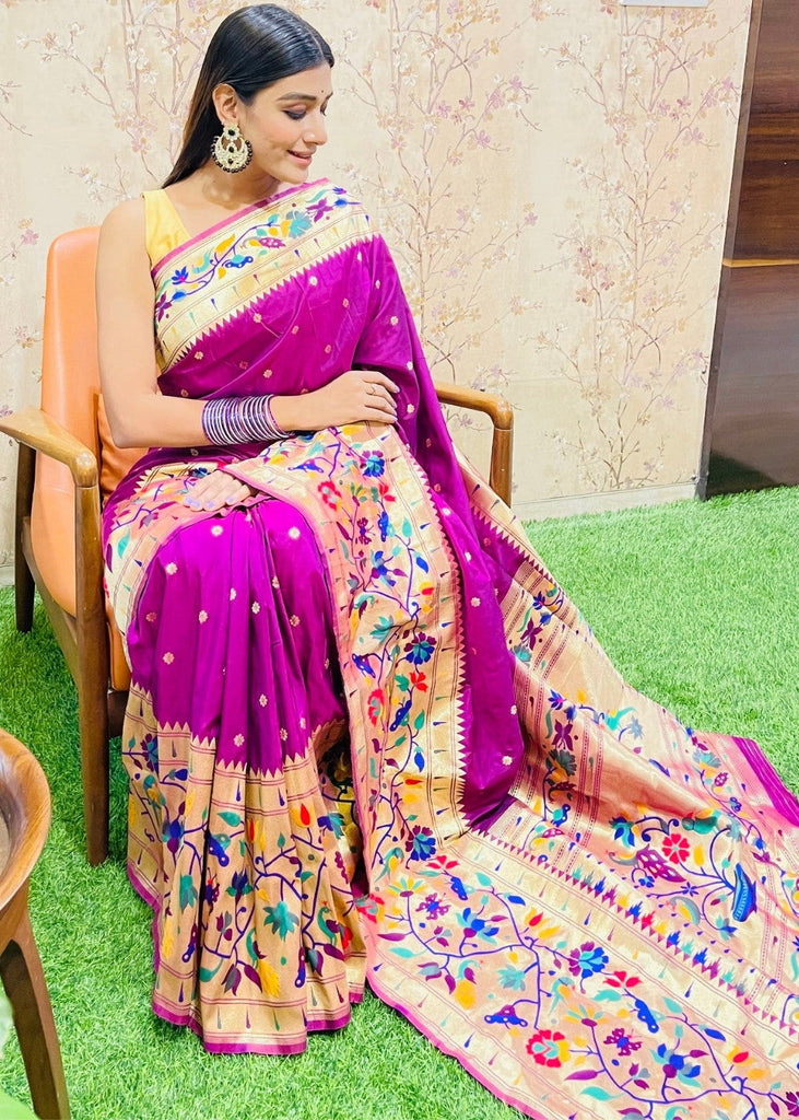 Magenta Purple Zari Woven Paithani Silk Saree Clothsvilla