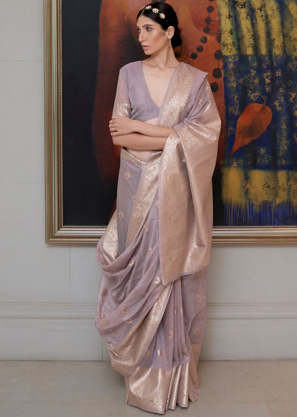 African Purple Banarasi-Chanderi Fusion Woven Silk Saree Clothsvilla