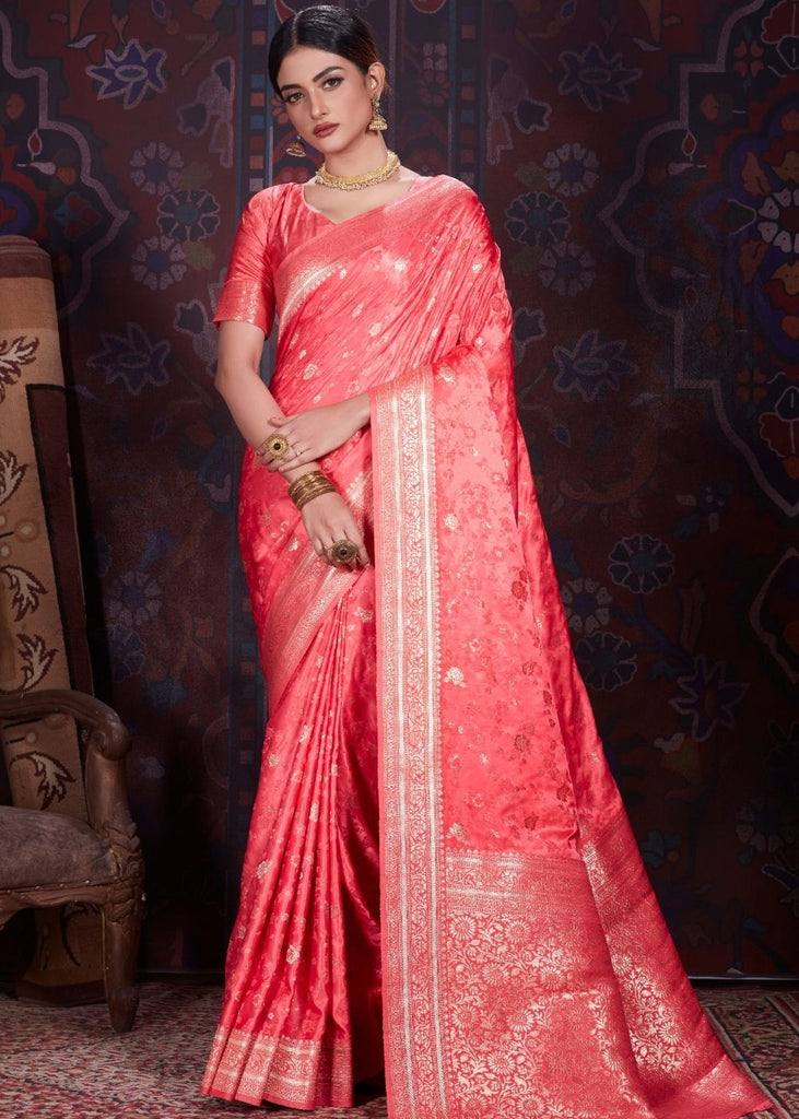 Persian Red Zari Woven Satin Silk Saree Clothsvilla