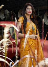 Load image into Gallery viewer, Mustard Silk Saree with Golden Zari Border Clothsvilla