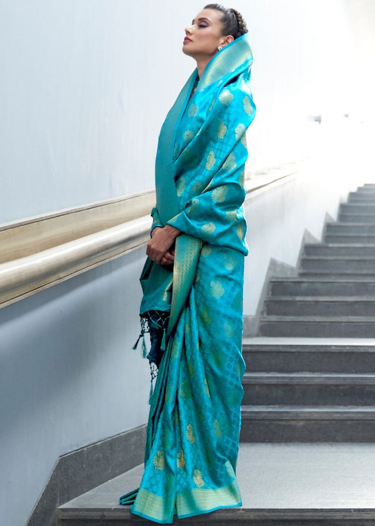 Cerulean Blue Woven Banarasi Silk Saree with overall Butti Clothsvilla