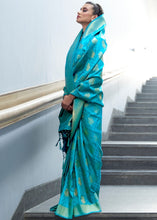 Load image into Gallery viewer, Cerulean Blue Woven Banarasi Silk Saree with overall Butti Clothsvilla