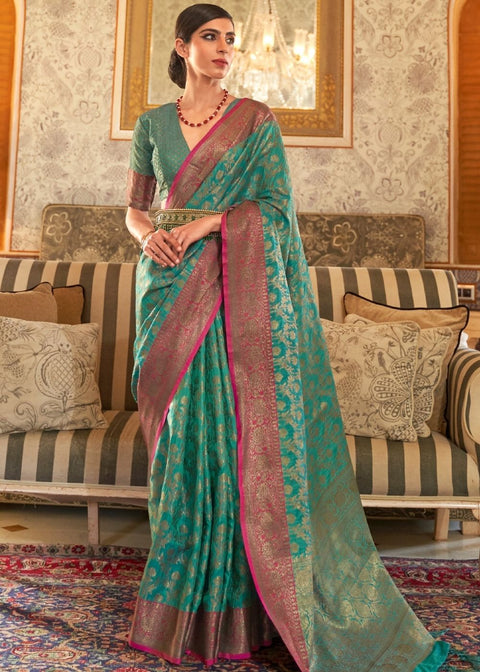 Sea Green Woven Banarasi Tussar Silk Saree : Top Pick Clothsvilla Main image