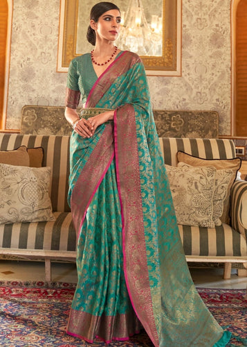 Sea Green Woven Banarasi Tussar Silk Saree : Top Pick Clothsvilla