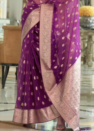 Dark Orchid Purple Zari Woven Organza Silk Saree Clothsvilla