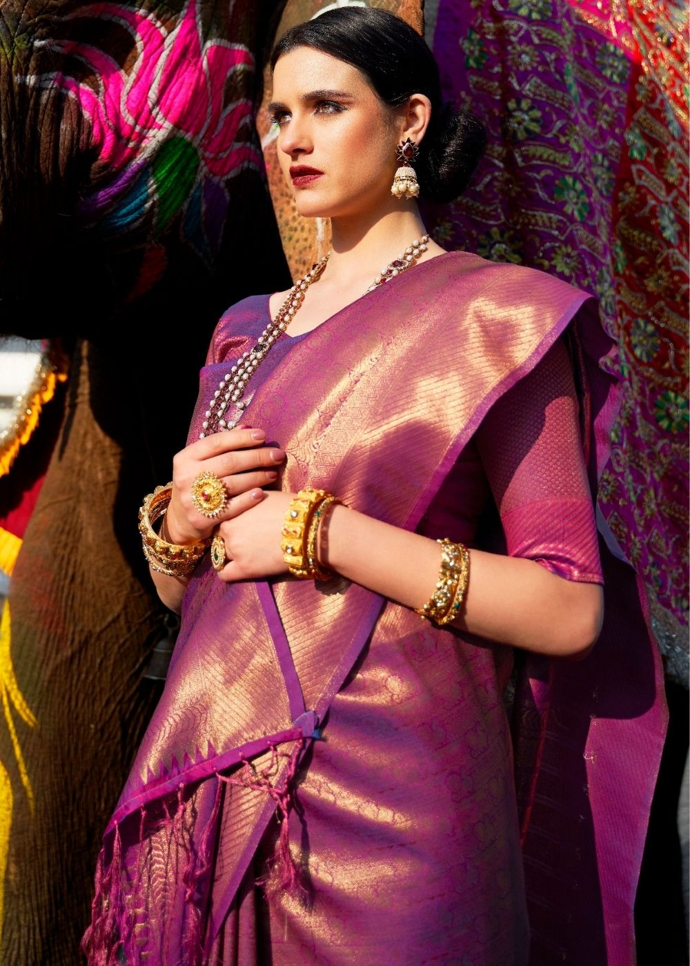 Wine Purple Handloom Weave Kanjivaram Silk Saree : Top Pick Secondary image