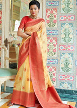 Load image into Gallery viewer, Yellow Woven Linen Silk Saree with Butti overall Clothsvilla